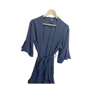 Ruffled Robe Satin Robe Bride Bridesmaid OS Navy Blue Knee Length Lightweight